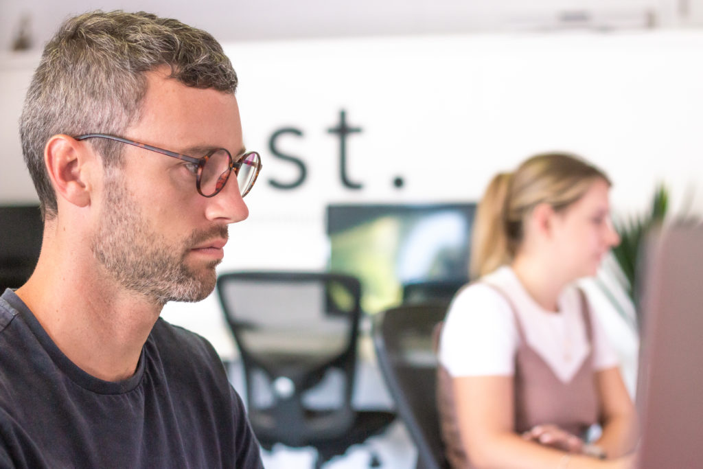 John + Amy, our developers, working together, pushing boundaries on the dynamic + state-of-the-art, new Hopwood Homes website.